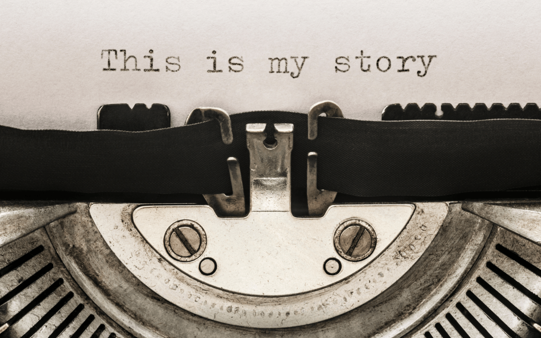 a sheet of paper in a type writer that reads "This is my story"