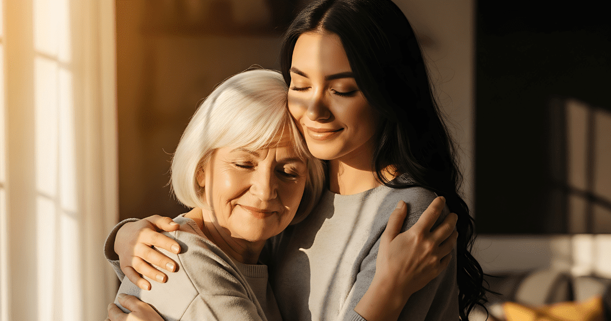 a mother sharing difficult memories with family