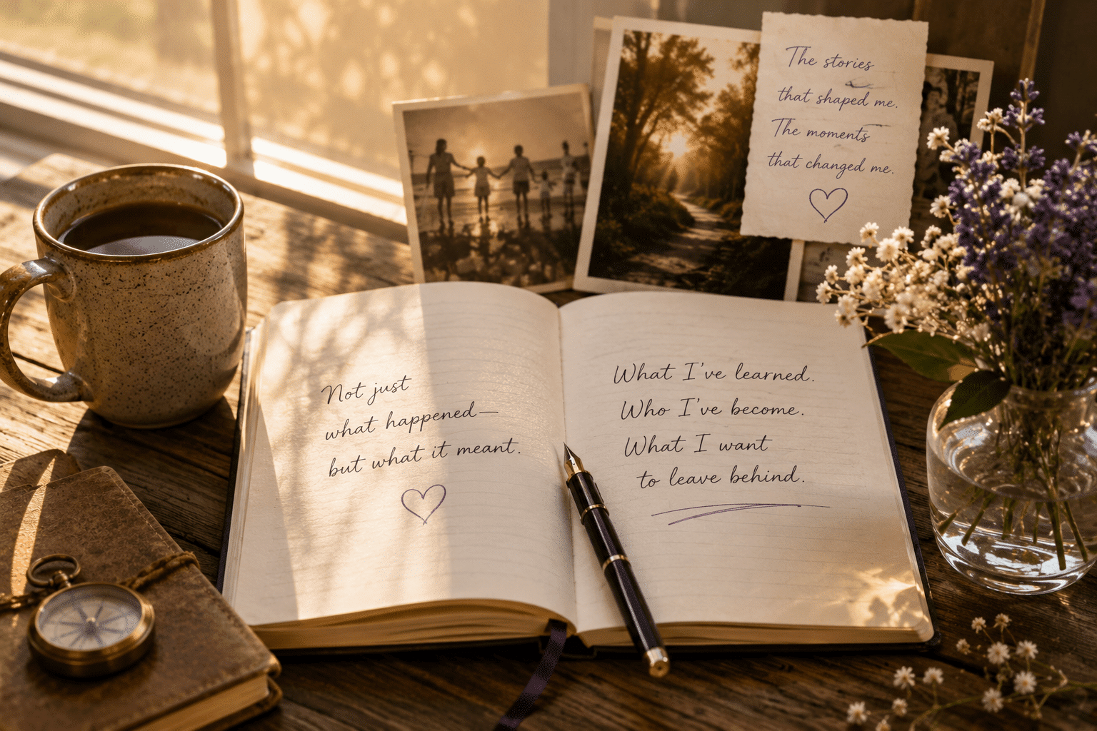Handwritten journal pages reflecting on meaning and change — memoir writing is transformative