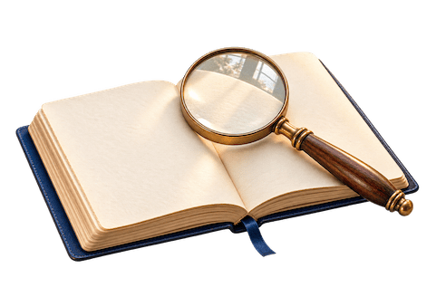 life story book and magnifying glass