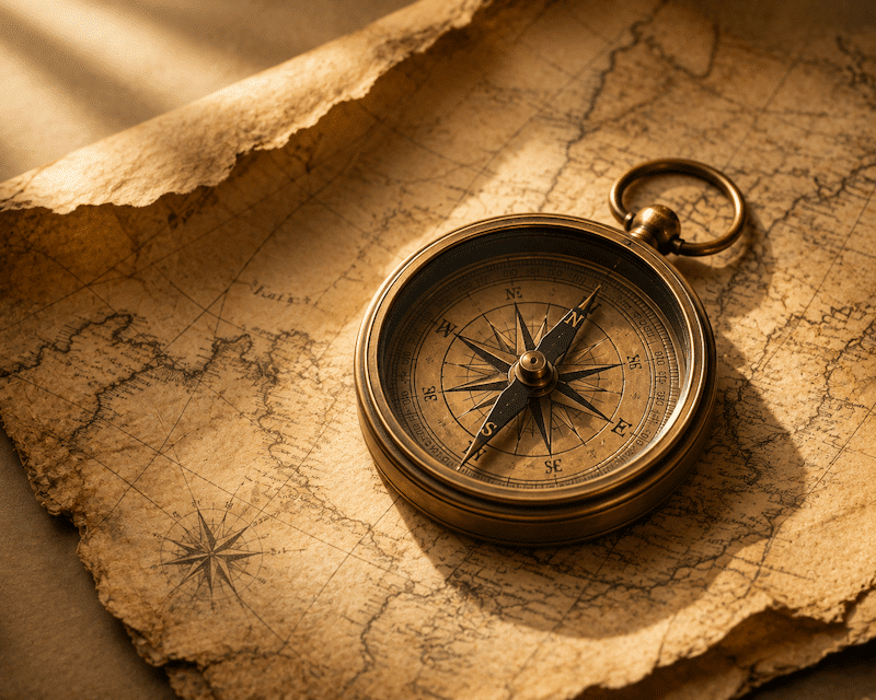 compass to indicate direction forward after a life review