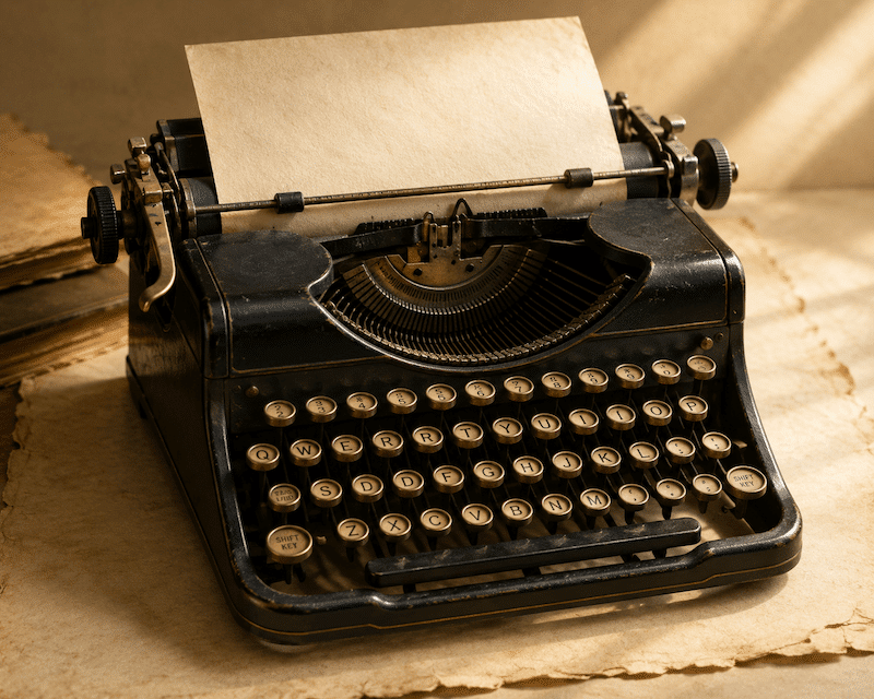 typewriter to indicate writing a memoir or life story